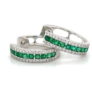 Ladies Emerald & Diamond Huggie Earrings 0.65ct tw