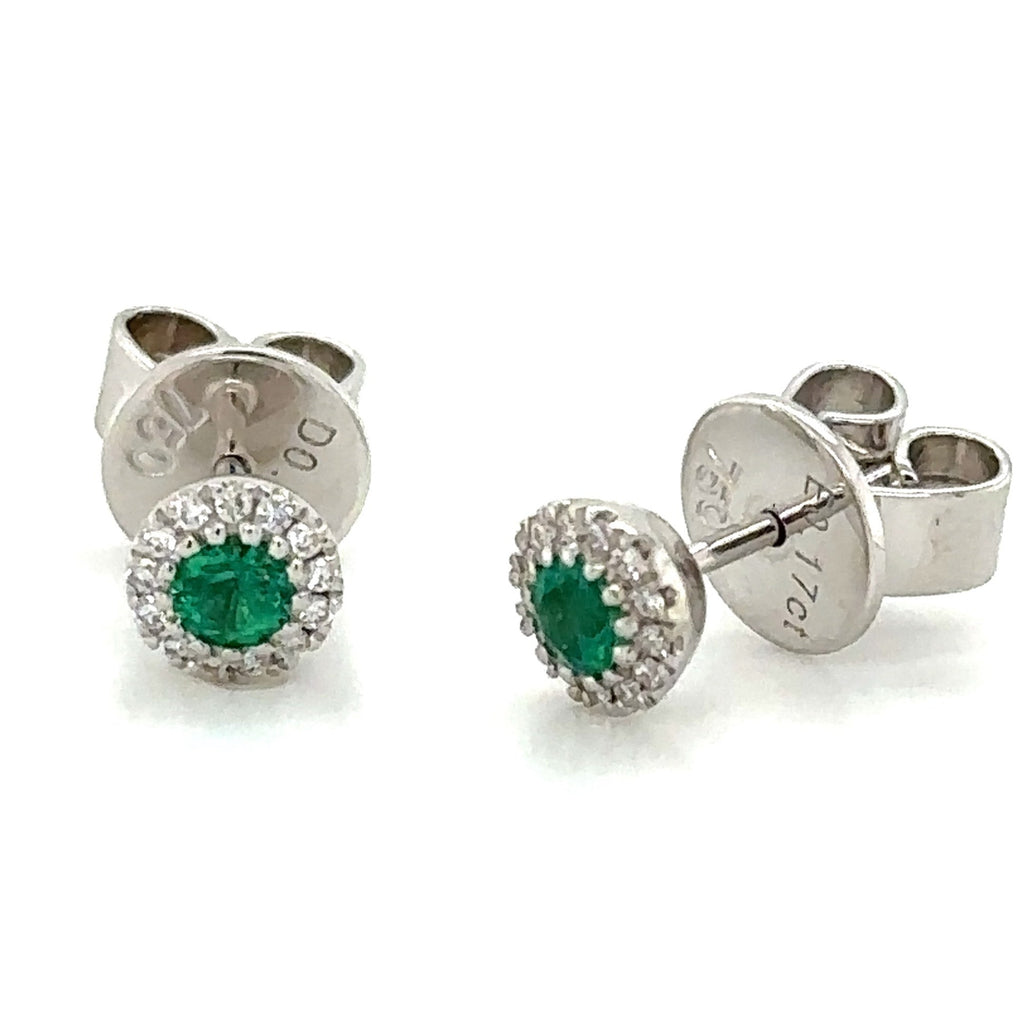 Ladies Green Emerald Diamond Stud Earrings
