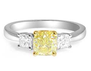 1.22ctw Canary Fancy Yellow Three Stone Diamond Engagement Ring