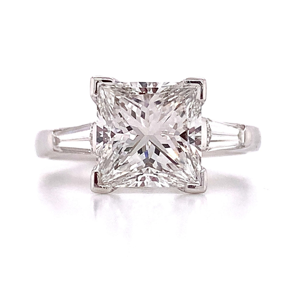 GIA Certified 3 Stone 2.94ct tw Platinum Princess Cut Diamond Ring