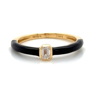 Emerald-cut Diamond Black Enamel Stackable Ring