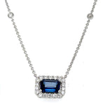 Diamond & Emerald Cut Sapphire Pendant 1.70ct tw Necklace