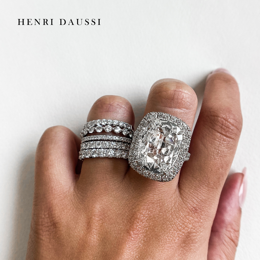 Henri Daussi 5.39ct Cushion Halo Cut GIA Certified Graduated Shank Engagement Ring
