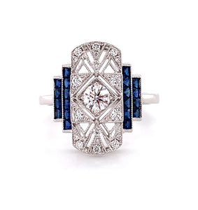 Sapphire Diamond Art Deco Ring Fine Jewelry