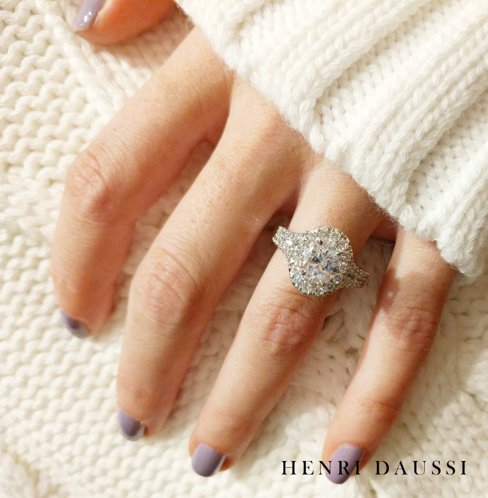 2.10CT T.W. Henri Daussi Oval Double Halo Diamond Engagement Ring