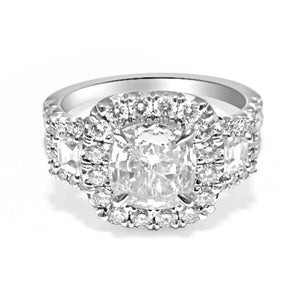Henri Daussi  2.64ct tw GIA Certified Cushion cut with Trapezoid Side Diamonds Engagement Ring