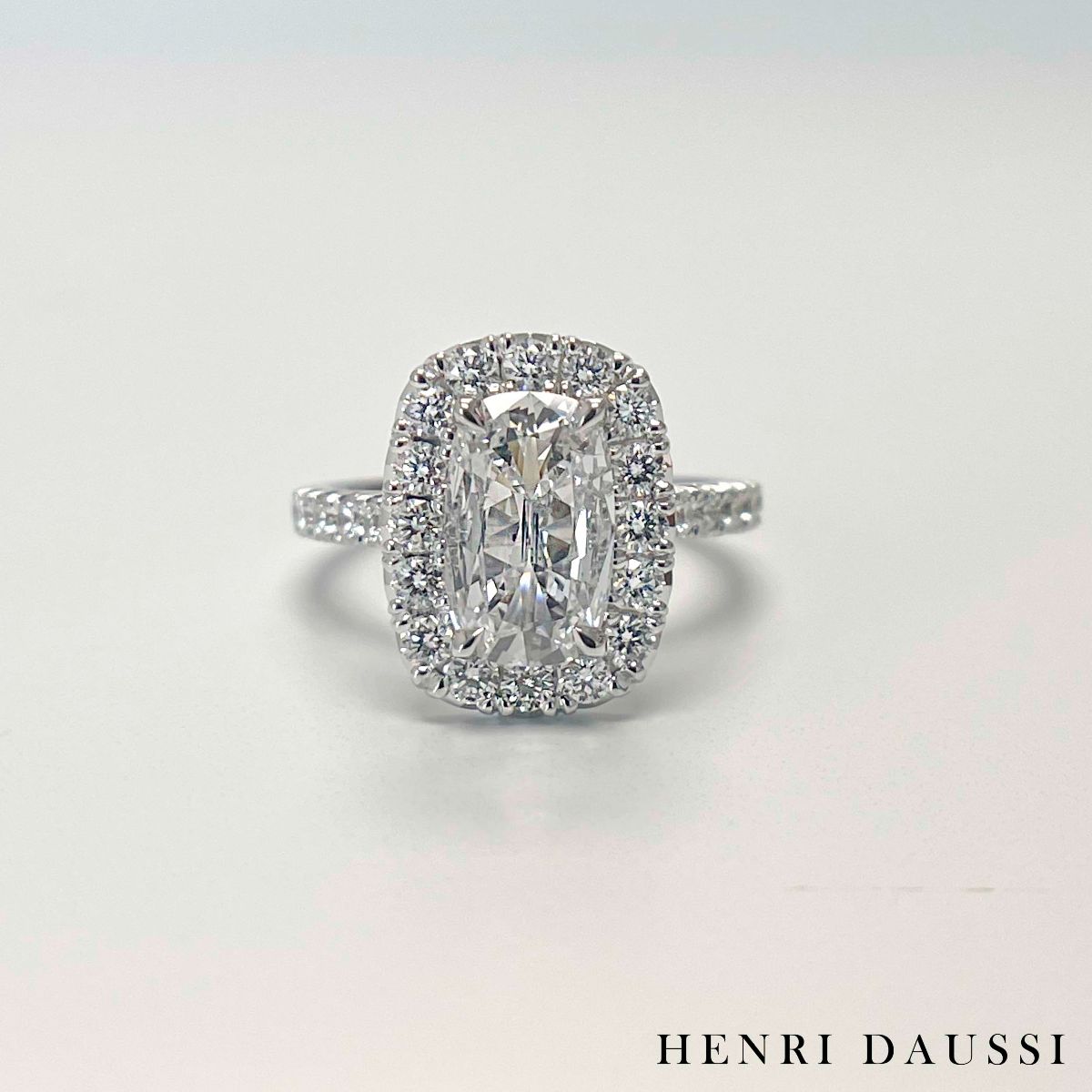 GIA Certified Henri Daussi 1.23ct tw Cushion Halo Diamond Engagement Anniversary Ring