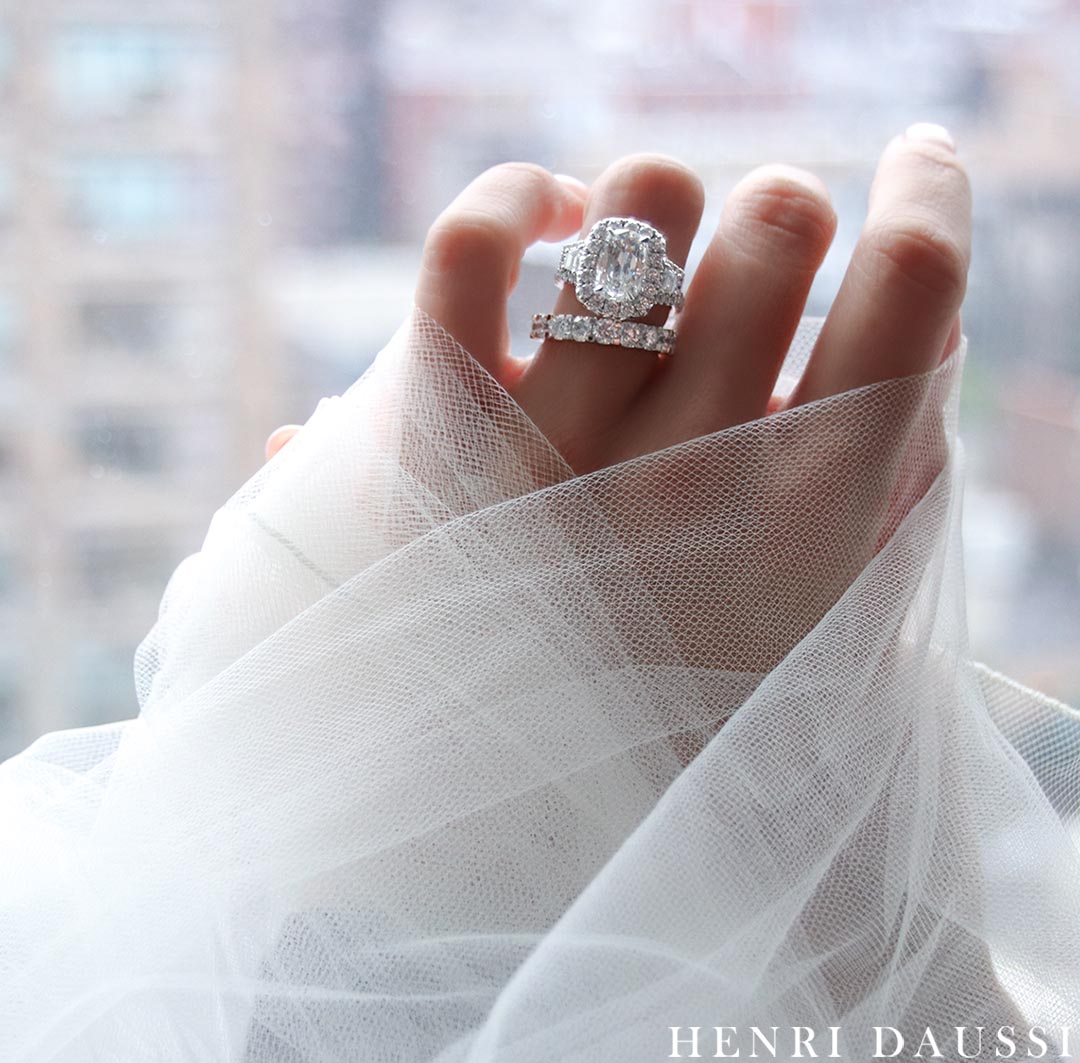 2.20ct t.w. Henri Daussi 3 Stone Cushion Cut Engagement Ring - HANIKEN JEWELERS NEW-YORK