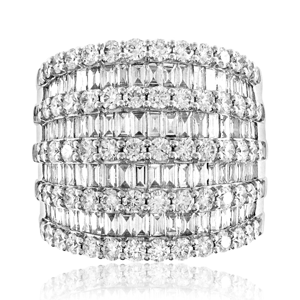 4.74ct t.w. Round And Baguette Diamond Cocktail Statement Ring