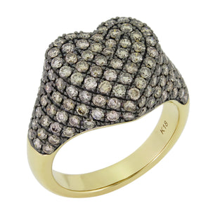 Champaign Pave Diamond Heart Right Hand Pinkie Ring