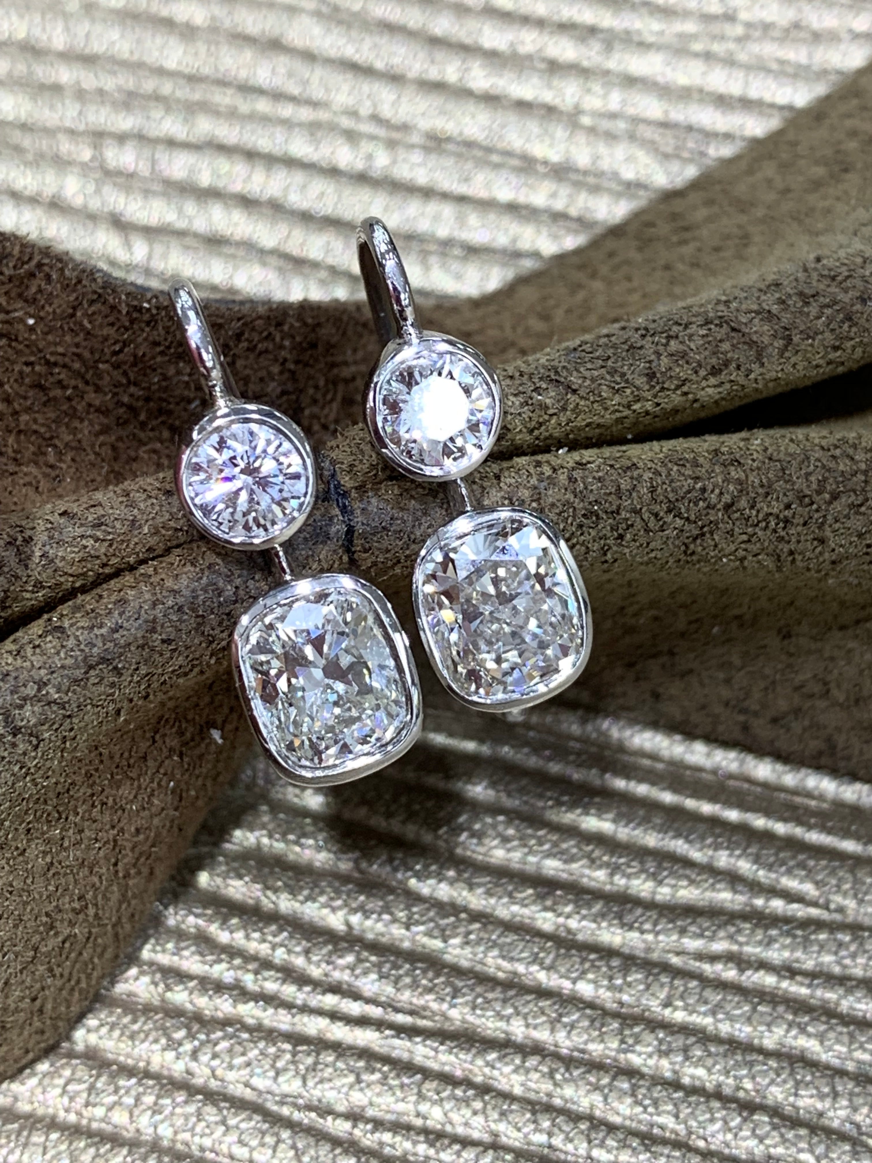2.63ct t.w. Diamond Drop Earrings With Rounds & Cushions - HANIKEN JEWELERS NEW-YORK