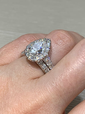 Henri Daussi Platinum 1.66ct Pear Shape Diamond Halo Engagement Ring - HANIKEN JEWELERS NEW-YORK