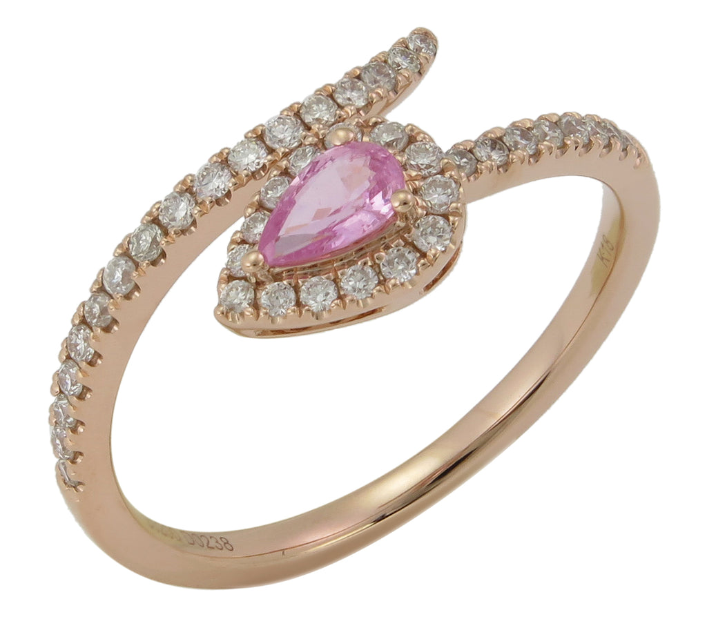 0.23ct tw Diamond 0.20ct tw Pear Shape Pink Saphire Wrap Ring