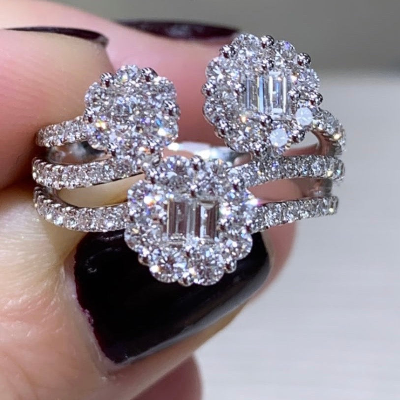 Flower Motif Diamond Right Hand Ring