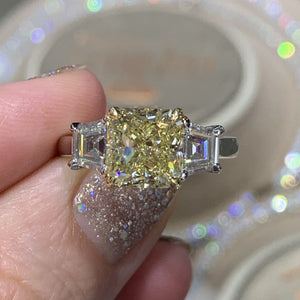 Three Stone Fancy Yellow Diamond Engagement Ring - HANIKEN JEWELERS NEW-YORK