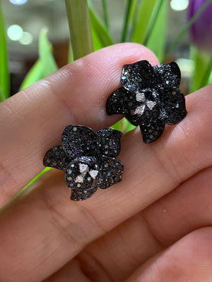 1.51ct t.w. Black & White Diamond Flower Earrings - HANIKEN JEWELERS NEW-YORK
