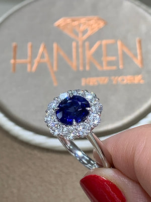 2.22ct Royal Blue Sapphire & Diamond  Ring - HANIKEN JEWELERS NEW-YORK