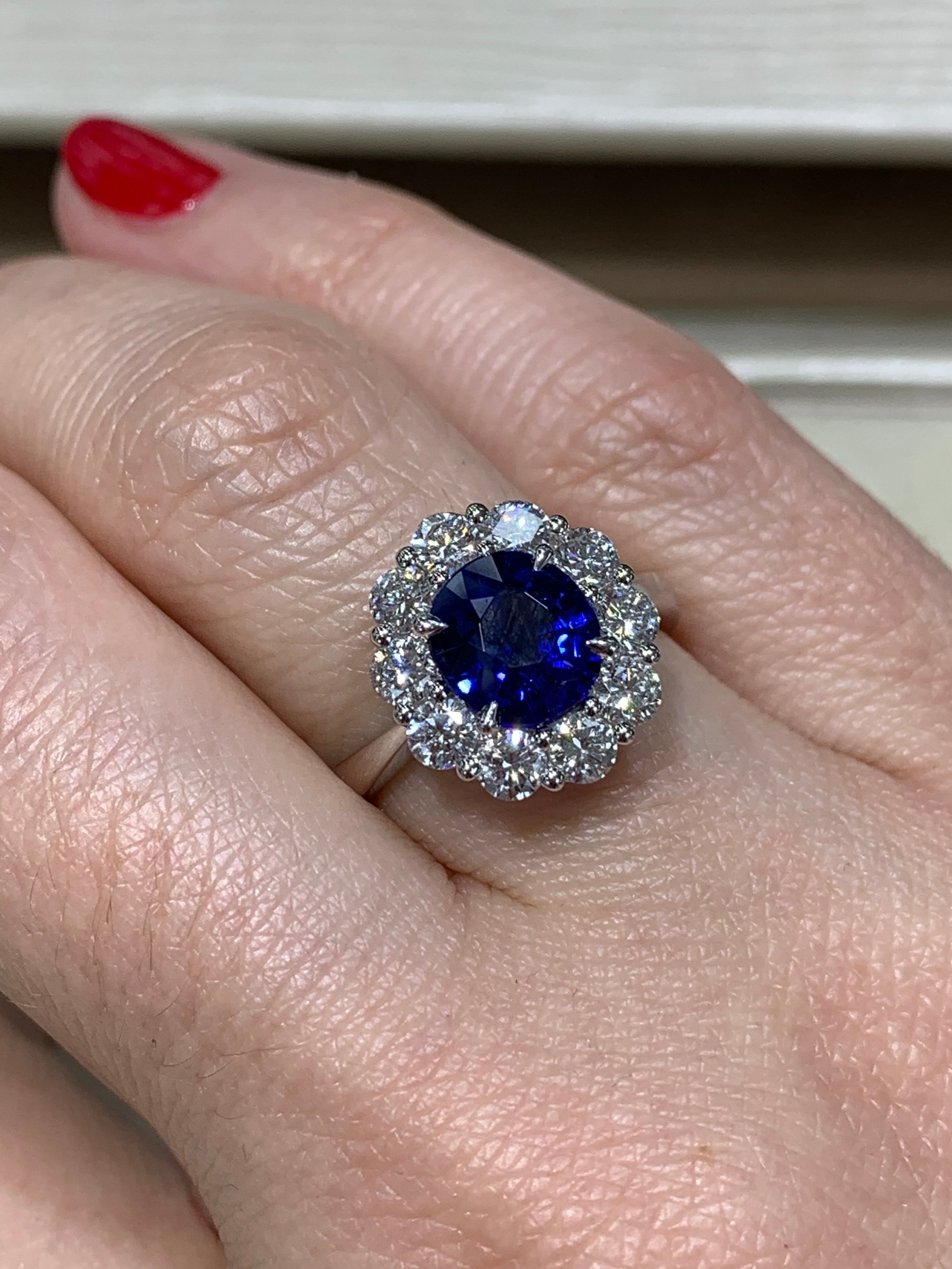 2.22ct Royal Blue Sapphire & Diamond  Ring - HANIKEN JEWELERS NEW-YORK
