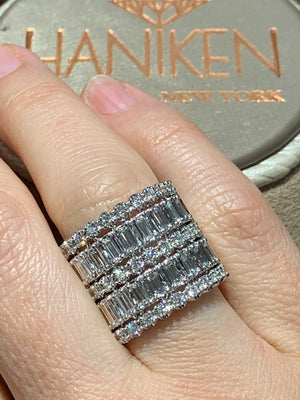 Diamond Baguette-cut Two Row and Three row Round Brilliant-cut Statement Ring 1.61ct t.w. - HANIKEN JEWELERS NEW-YORK