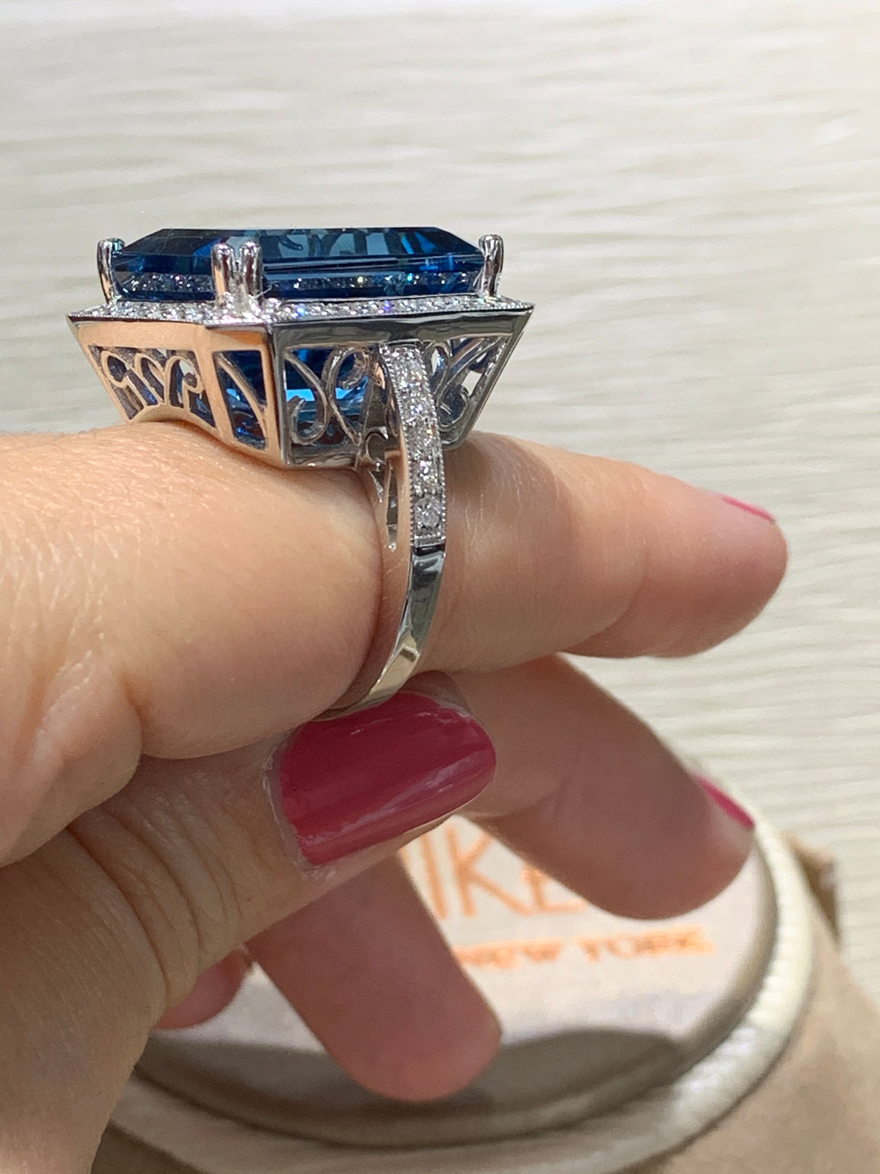 Diamond and 26.00ct London Blue Topaz Ring - HANIKEN JEWELERS NEW-YORK
