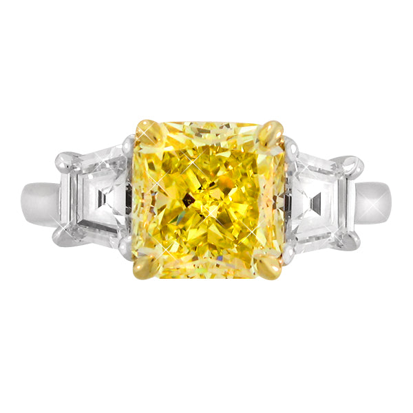Three Stone Fancy Yellow Diamond Engagement Ring - HANIKEN JEWELERS NEW-YORK