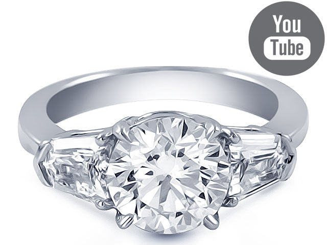 3.02ct tw EGL Certified Round Solitaire Three Stone Diamond Engagement Ring