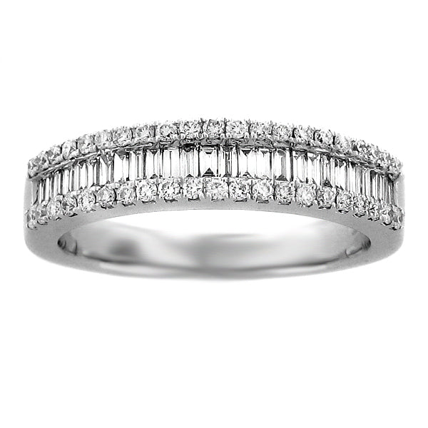 Round And Baguette Diamond Wedding Ring 0.94ctw