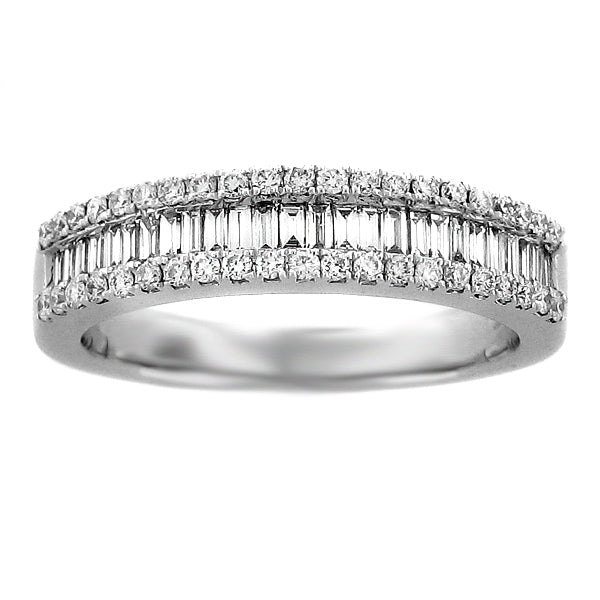 Round And Baguette Diamond Wedding Ring 0.94ct tw
