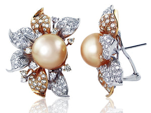 Pearl And Diamond Flower Earrings 2.63ctw