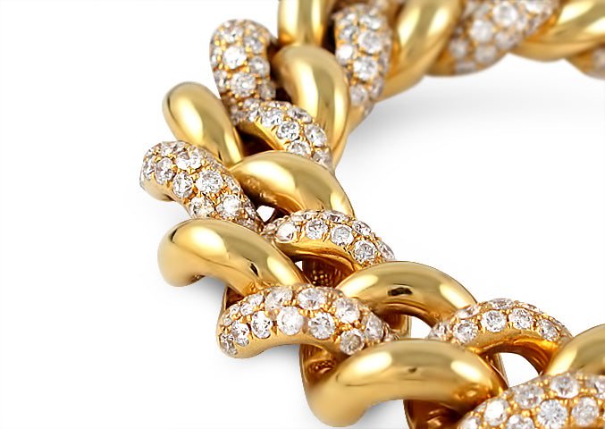 Diamond 11.53CT T.W. Cuban Link Bracelet Gold - HANIKEN JEWELERS NEW-YORK