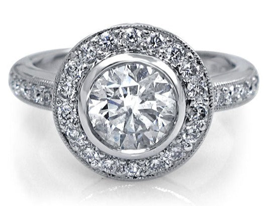1.66CT T.W. Round Brilliant Cut Diamond Halo Engagement Ring