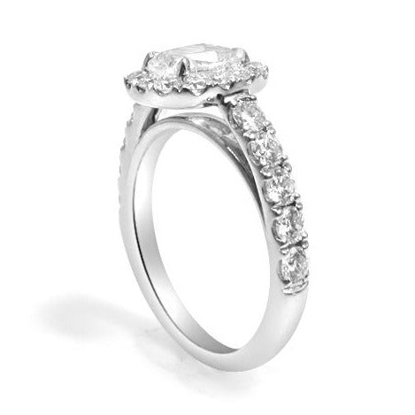 Henri Daussi Totaling 2.01ct GIA Center 1.02ct Cushion Cut Halo Set Diamond Engagement Ring