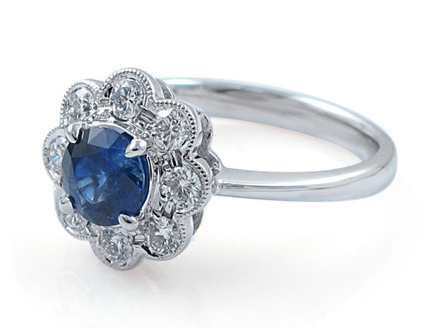 0.85ct Sapphire Diamond Flower Motif Ring