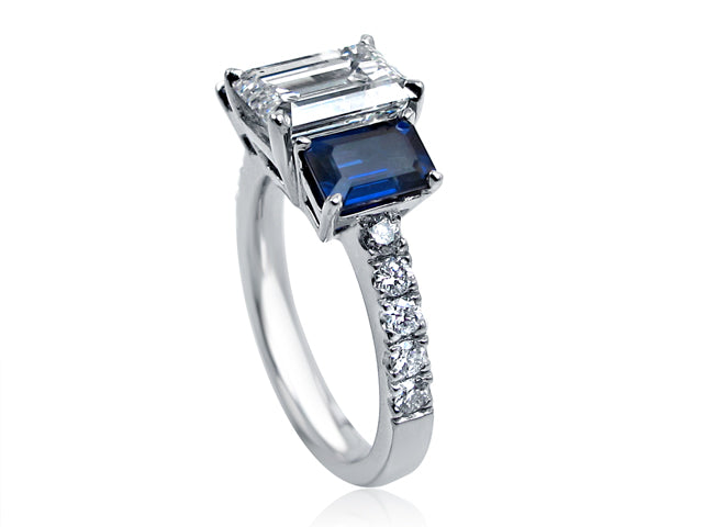 engagementring emerald cut diamond sapphire platinum ring anniversary