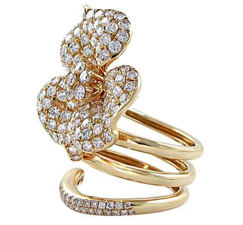 Pave Diamond Flower Ring in Yellow Gold 3.98cts