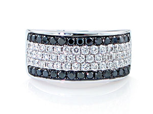 Five Row Pave Diamond White And Black Ring 1.52cts