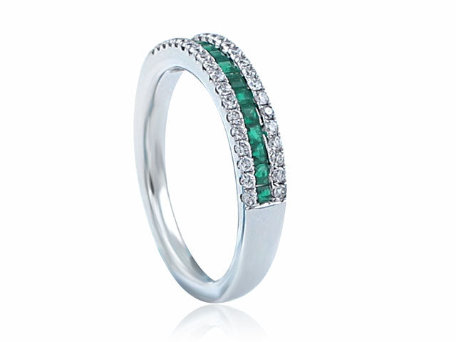 Three Row Princess-cut Green Emerald And Diamond Ring