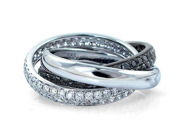 Trinity Ring With White and Black Diamonds - HANIKEN JEWELERS NEW-YORK