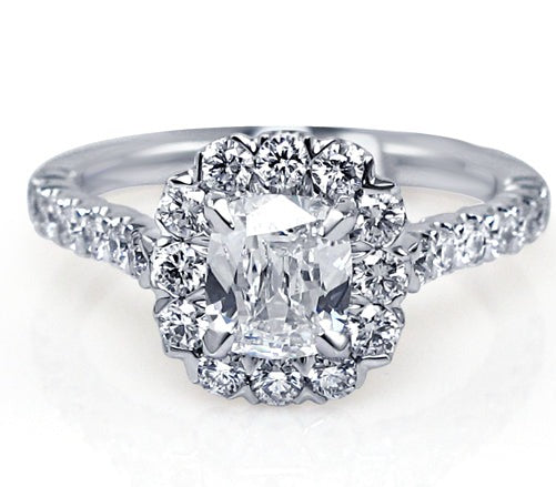 Henri Daussi GIA Certified Cushion 1.88ct tw Halo Set Cut Diamond Engagement Anniversary Ring