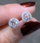 0.97ctw Round Cut Halo Diamond Stud Earrings