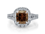 Henri Daussi 2.19ct  Fancy Dark Orange Brown Cushion Cut Halo  Diamond Engagement Ring