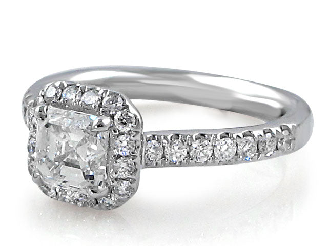 ﻿1.01ct Asscher Cut Halo Diamond Engagement Ring