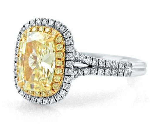 1.33ct Fancy Yellow Double Halo Pave Henri Daussi Engagement Ring