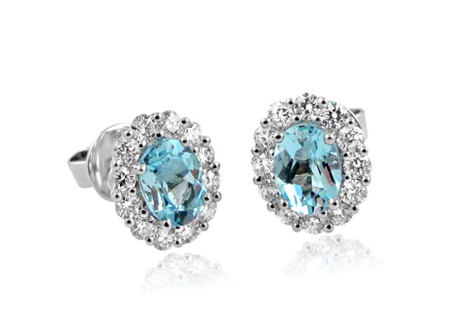 1.50CTW Aquamarine & Diamond Oval Shape Stud Earrings - HANIKEN JEWELERS NEW-YORK