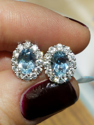1.50CTW Aquamarine & Diamond Oval Shape Stud Earrings - HANIKEN JEWELERS NEW-YORK
