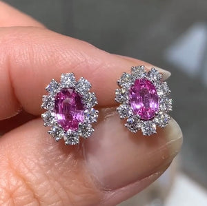 Diamond and Pink Sapphire Stud Earring 1.15 cts