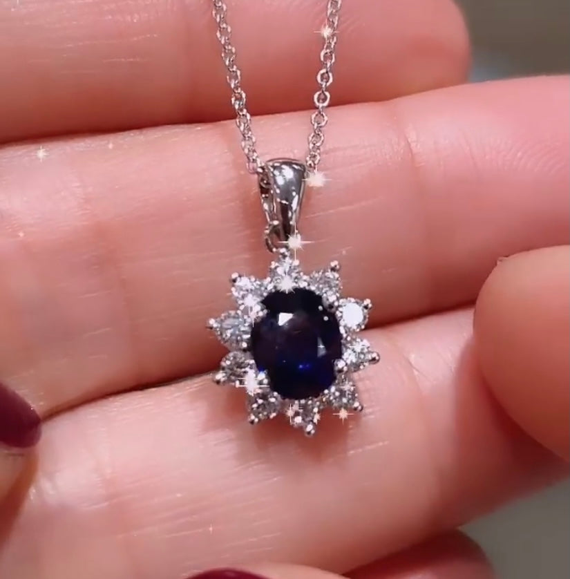 Ladies Blue Sapphire 1.36ctw & Diamond Pendant Necklace