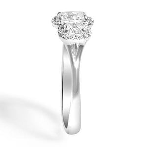 Henri Daussi Signed 0.66ctw Three Stone Cushion Cut Diamond Engagement Ring