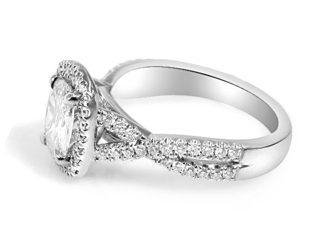 Henri Daussi Engagement Ring Cushion Cut Center 0.77ct Pave 0.30ct