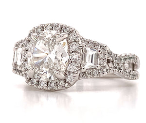 2.36ctw Henri Daussi Cushion-cut Three Stone GIA certified Engagement Anniversary Ring